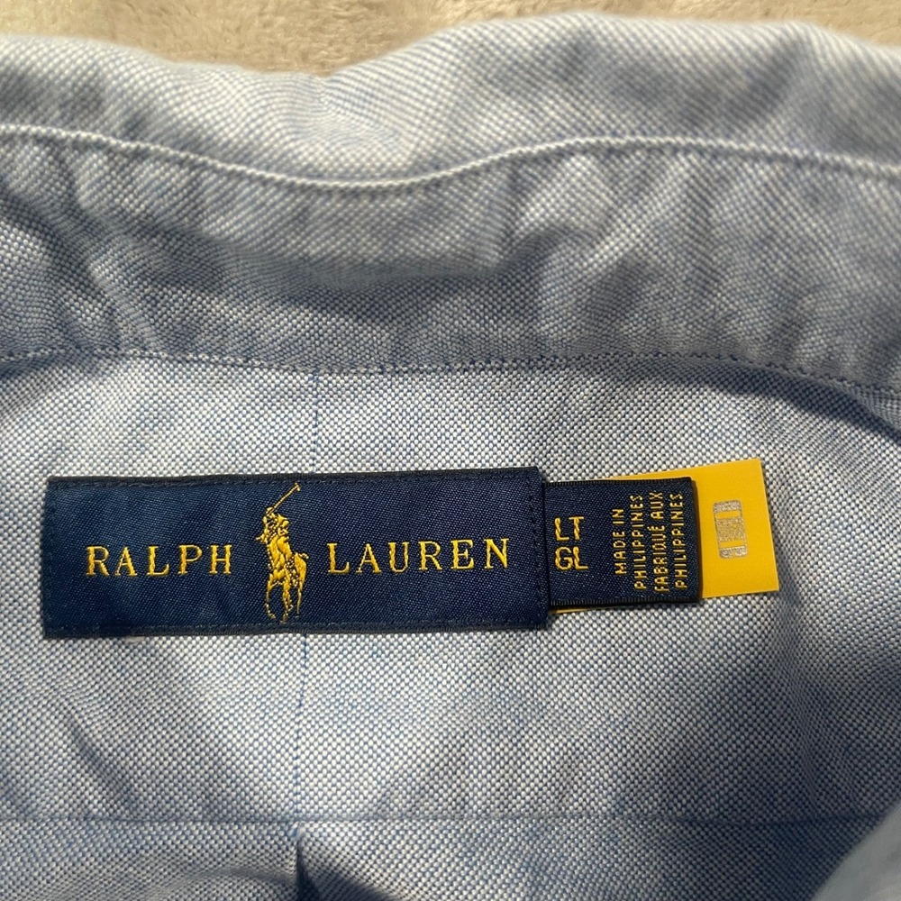 Ralph Lauren Shirt Mens LT Blue Chambray Long Sleeve Flesh Pony Casual Preppy - Picture 3 of 8